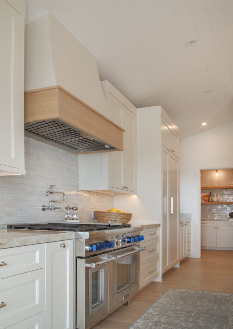 Closeup shot of the kitchen with beige cabinets