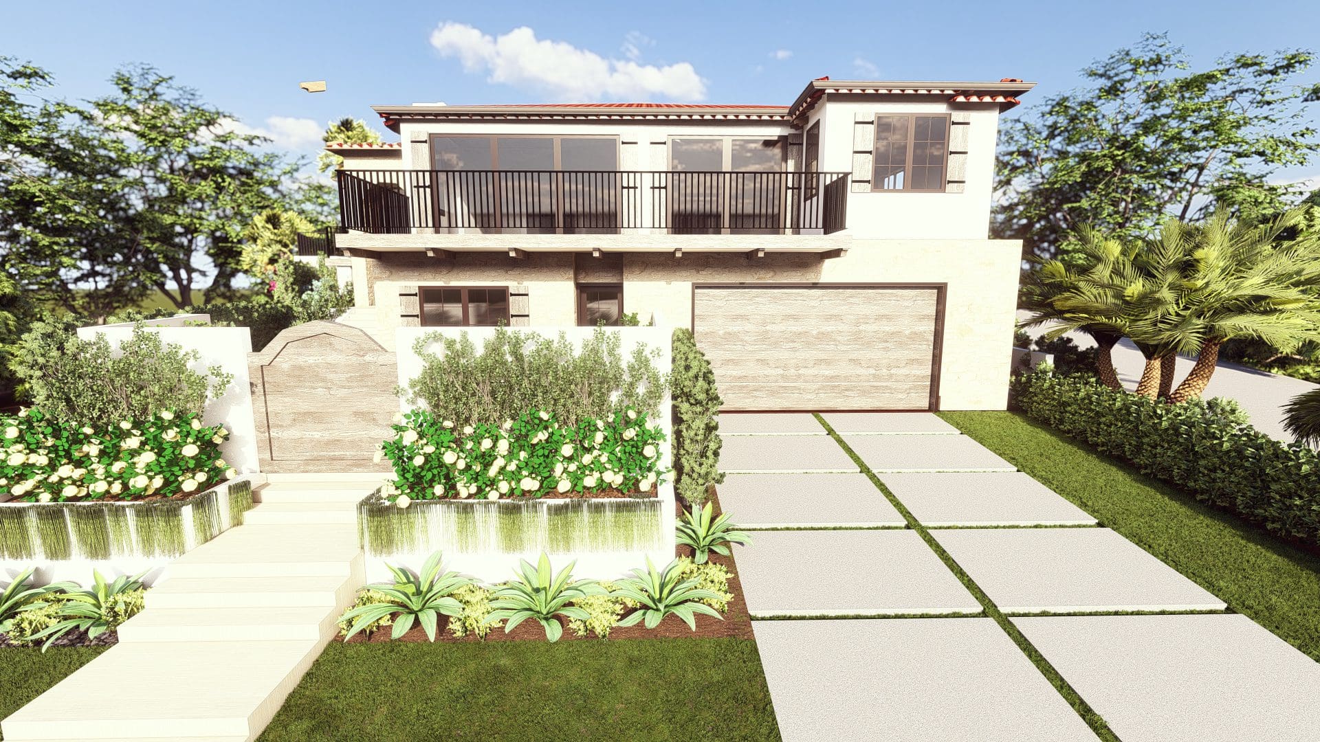 A 3d rendering of a modern home.